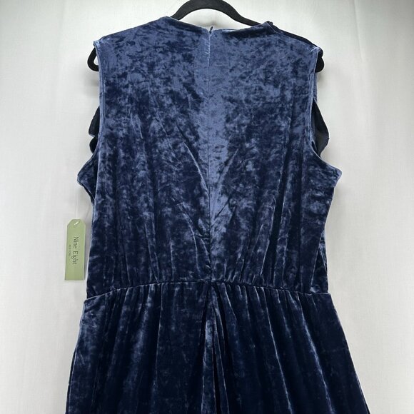 Nine.Eight Jumpsuit Size 18 Drape Front Sleeveless Velvet Straight Leg Blue - Picture 5 of 13